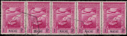 Macau 1938 Columbus 1p In Fine Used Strip Of 5. - Gebraucht