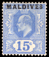 Maldive Islands 1906 15c Blue Lightly Mounted Mint. - Malediven (...-1965)
