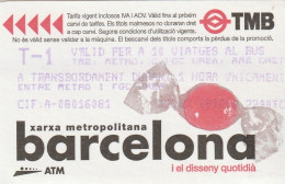 Ticket  Metro Subway Barcelona TMB - ATM - 1999-2000? - Europa