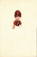 PC ARTIST SIGNED, NANNI, ITALIAN, GLAMOUR LADY, DOG, Vintage Postcard (b48280) - Nanni