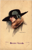 PC ARTIST SIGNED, NANNI, ITALIAN, GLAMOUR LADY, HAT, Vintage Postcard (b48311) - Nanni