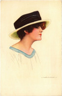 PC ARTIST SIGNED, NANNI, ITALIAN, GLAMOUR LADY, HAT, Vintage Postcard (b48316) - Nanni