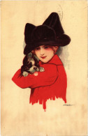 PC ARTIST SIGNED, NANNI, ITALIAN, GLAMOUR LADY, DOG, Vintage Postcard (b48323) - Nanni