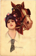 PC ARTIST SIGNED, NANNI, ITALIAN, GLAMOUR LADY, HORSE, Vintage Postcard (b48338) - Nanni