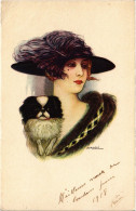 PC ARTIST SIGNED, NANNI, ITALIAN, GLAMOUR LADY, DOG, Vintage Postcard (b48380) - Nanni