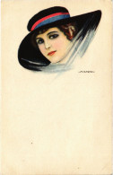 PC ARTIST SIGNED, NANNI, ITALIAN, GLAMOUR LADY, HAT, Vintage Postcard (b48397) - Nanni