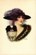 PC ARTIST SIGNED, NANNI, ITALIAN, GLAMOUR LADY, DOG, Vintage Postcard (b48403) - Nanni