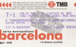 Ticket  Metro Subway Barcelona TMB - FGC - 1999-2000? - Europe