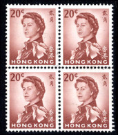 Hong Kong 1966-72 20c Red-brown Chalky Paper Block Of 4 Fine Used. - Neufs