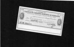 Miniassegno Banca Di Credito Agricolo Di Ferrara -- Ferrara 1977 - Non Classés