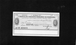 Miniassegno Banca Di Credito Agricolo Di Ferrara -- Ferrara 1977 - Ohne Zuordnung