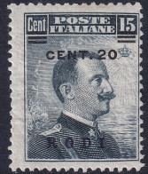 Italy Aegean Rhodes 1916 Sc 14 Egeo Rodi Sa 8 MH* Crazed Gum Shifted Overprint - Ägäis (Rodi)