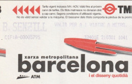 Ticket  Metro Subway Barcelona TMB - FGC - 19XX-20XX? - Europa