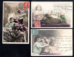 Fantaisie - Lot De 3 Cartes Postales Annonçant Une Naissance Andrée, Charles , Louise - Birth