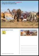 CHAD TCHAD 2023 STATIONERY CARD - MONKEYS LION ELEPHANT FROGS HIPPOPOTAMUS RHINOCEROS FOX MUSHROOMS TUTLE GIRAFFE - Tchad (1960-...)