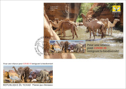 CHAD TCHAD 2023 IMPERF SHEET FDC - MONKEYS LION ELEPHANT FROGS HIPPOPOTAMUS RHINOCEROS FOX MUSHROOMS TUTLE GIRAFFE - Tchad (1960-...)