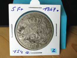 België Leopold II 5 Frank 1867 Punt Zilver. (Morin 154a) - 5 Frank