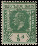 Gilbert & Ellice Islands 1922-27 ½d Green Script CA Lightly Mounted Mint. - Gilbert & Ellice Islands (...-1979)