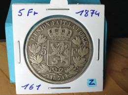 België Leopold II 5 Frank 1874 Pos: A Zilver. (Morin 161) - 5 Frank