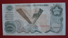 Banknotes Yugoslavia 2 000 000 Dinara V/Fine  1989 	P# 100 - Yougoslavie