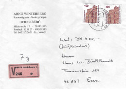 Deutschland Germany 1994 Heidelberg Staatsoper Dresden Wertbrief Value Declared Cover - R- & V- Vignette