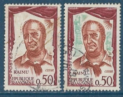 France 1961 - Variété -    Y&T N° 1304 Oblitérés Raimu Sans Le Vert + Normal - Used Stamps