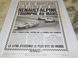 ANCIENNE PUBLICITE TRIUMPHE AU MANS ALPINE  RENAULT 1967 - Voitures