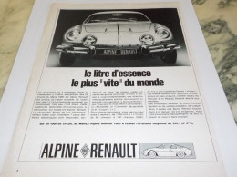 ANCIENNE PUBLICITE LITRE ESSENCE LE VITE DU MONDE  ALPINE  RENAULT 1967 - Voitures