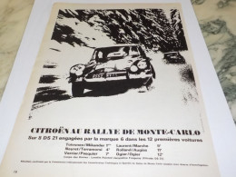 ANCIENNE PUBLICITE RALLYE DE MONTE CARLO CITROEN DS 1965 - Voitures