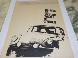 ANCIENNE PUBLICITE VICTOIRE 63 RALLYE  CITROEN DS 1964 - Voitures