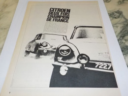 ANCIENNE PUBLICITE 2 FOIS CHAMPION DE FRANCE  CITROEN DS 1964 - Voitures