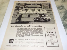 ANCIENNE PUBLICITE DE RALLYE EN RALLYE SAAB  1963 - Voitures