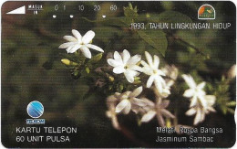 Indonesia - Telkom Indonesia (Tamura) - Flowers, Melati Jasminum Sambac, 09.1993, 60Units, 100.000ex, Used - Indonesien