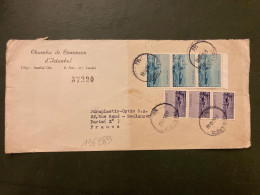 LETTRE CHAMBRE DE COMMERCE Pour La FRANCE TP TEKIRDAG 20 Bande De 3 + TRABZON 5 Bande De 3 OBL.6 12 60 ISTANBUL - Storia Postale