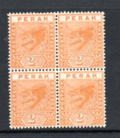 PERAK - 1892 - TIGER 2C ORANGE BLOCK OF 4  MINT NEVER HINGED OR MINT HINGED  - Perak