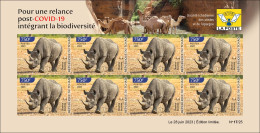 CHAD TCHAD 2023 IMPERF SHEET 8V - RHINOCEROS - COVID-19 CORONAVIRUS PANDEMIC CORONA RECOVERY - MNH - Rhinocéros