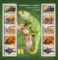 CHAD TCHAD 2023 - SHEET 10V - AMPHIBIANS & REPTILES - CHAMELEON FROG FROGS TOAD SNAKES TURTLE TURTLES CROCODILE - MNH - Serpents