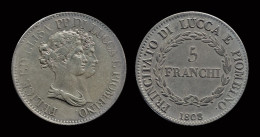 Italy Lucca Felix Bacciocchi And Elisa Bonaparte 5 Franchi 1808 - Temporary Revolutionary Government