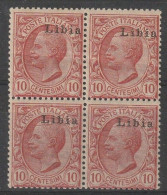 ITALIAN LIBYA - Block Of 4 Heavy Overprint Shift 10c - Libia