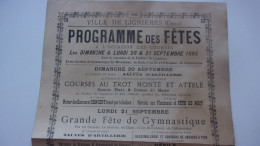 BERRY 1896 VILLE DE  LIGNIERES PROGRAMMES DES FETES COURSES AU TROT MONTE ATTELE HIPPISME GYMNASTIQUE - Plakate