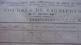 BERRY 1896  COURSES DE  LIGNIERES  ENGAGEMENT SOCIETE POUR AMELIORATION CHEVAL DEMI SANG HIPPISME ISSOUDUN LA CHATRE CAN - Programma's