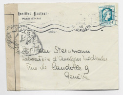 FRANCE MARIANNE ALGER 4FR SEUL LETTRE ENTETE INSTITUT PASTEUR PARIS AVRIL 1945 POUR SUISSE CENSURE LYY 649 AU TARIF - 1944 Marianne Van Algerije