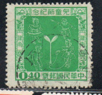 CHINA REPUBLIC CINA TAIWAN FORMOSA 1956 CHILDREN'S DAY AT PLAY 40c USED USATO OBLITERE' - Gebraucht