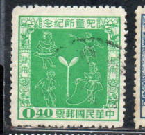 CHINA REPUBLIC CINA TAIWAN FORMOSA 1956 CHILDREN'S DAY AT PLAY 40c USED USATO OBLITERE' - Gebraucht