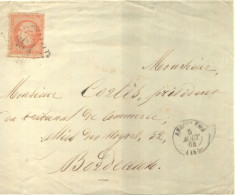 Frankrijk Brief Voorzijde Met Napoleon Zegel 45c Geel Angers 1864 (11836) - 1862 Napoléon III