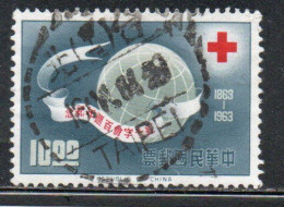 CHINA REPUBLIC CINA TAIWAN FORMOSA 1963 CENTENARY OF RED CROSS GLOBE CROIX ROUGE CROCE ROSSA 10$ USED USATO OBLITERE' - Used Stamps