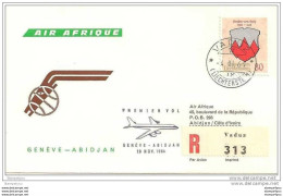 211 - 24 -  Enveloppe 1er Vol Air Afrique Genève-Abidjan Par DC-8 - 1964 - Luchtpostzegels