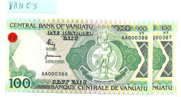 VANUATU 100 Vatu  Centrale BANK .1ère émission Année 1982 # 1  Petit N°  - 2 Billets à Suivre NEUFS - Vanuatu
