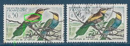 France 1960 - Variété -  Oiseaux Guépiers Y&T N° 1276 Oblitérés Plumage Rouge Au Lieu De Jaune +  1 Normal - Gebruikt