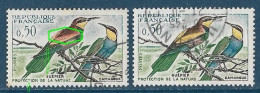 France 1960 - Variété -  Oiseaux Guépiers Y&T N° 1276 Oblitérés Plumage Rouge Au Lieu De Jaune +  1 Normal - Usati